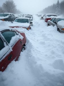 Jahreswechsel 1978/79 eine Autobahn mit Schneeverwehungen